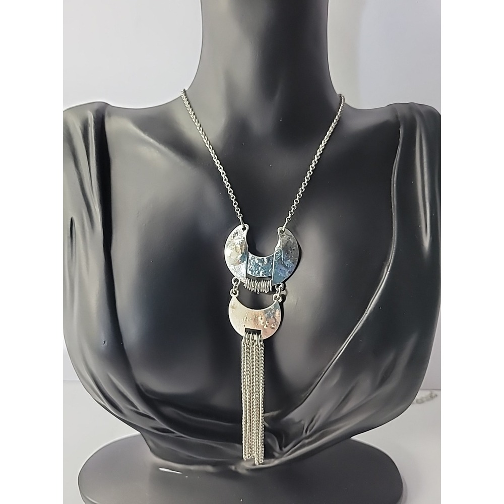 Vintage Necklace Chain Double Pendant Hammered Tassel Jewelry‎ Costume